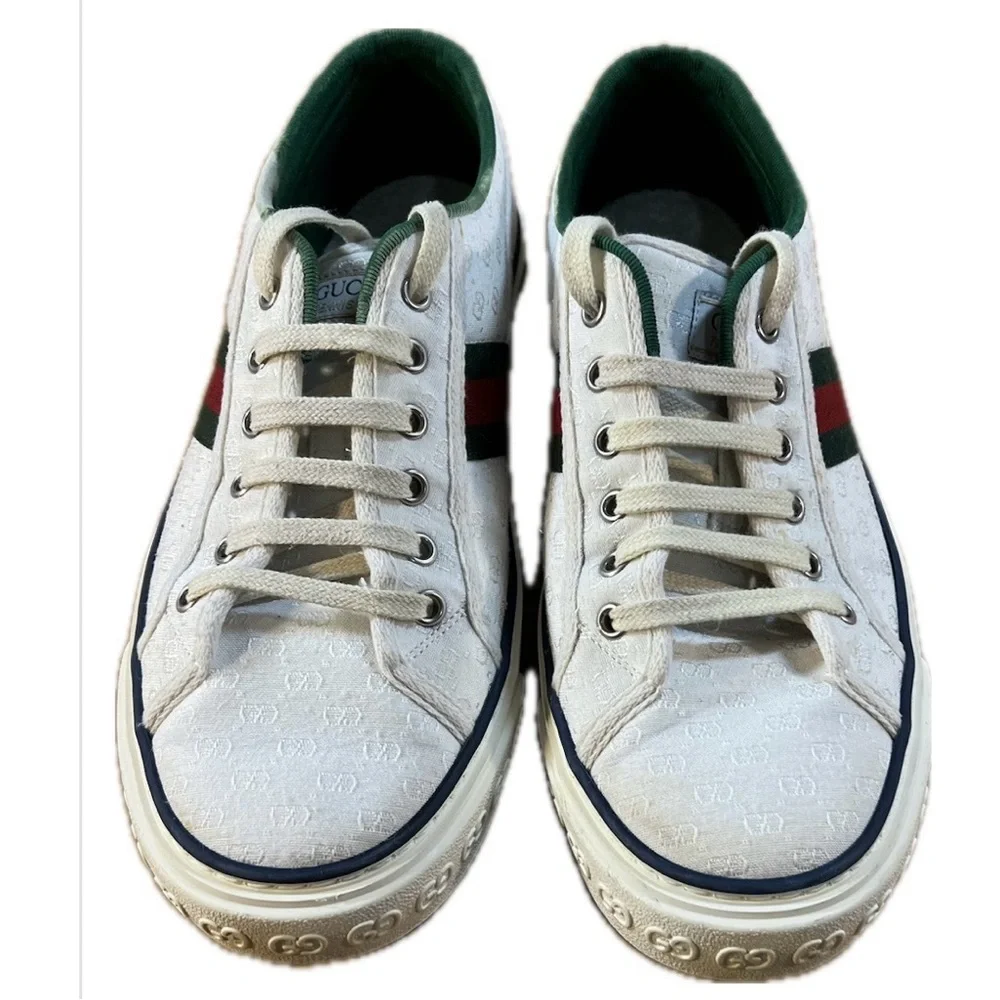 Gucci Men White Tennis Shoes 1977 Size10Price $180 - Picture 7 of 9
